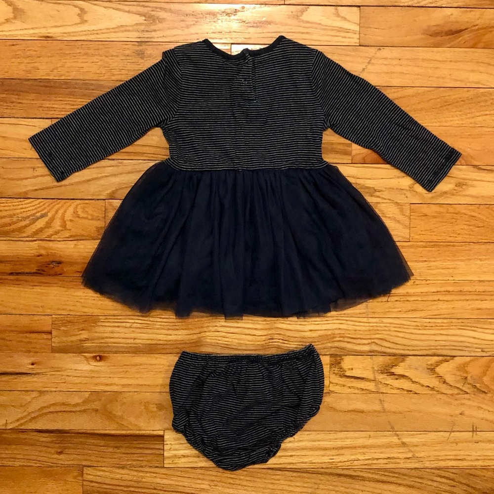 Splendid navy & white stripe long sleeve dress w/ tulle skirt & bloomers, 12-18M - Picture 2 of 6